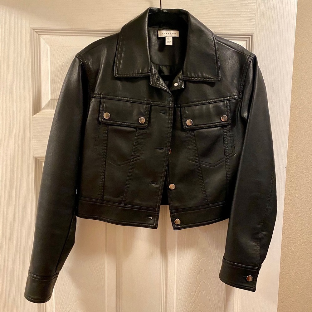 Topshop Harrington Cropped Leather Jacket Size 2